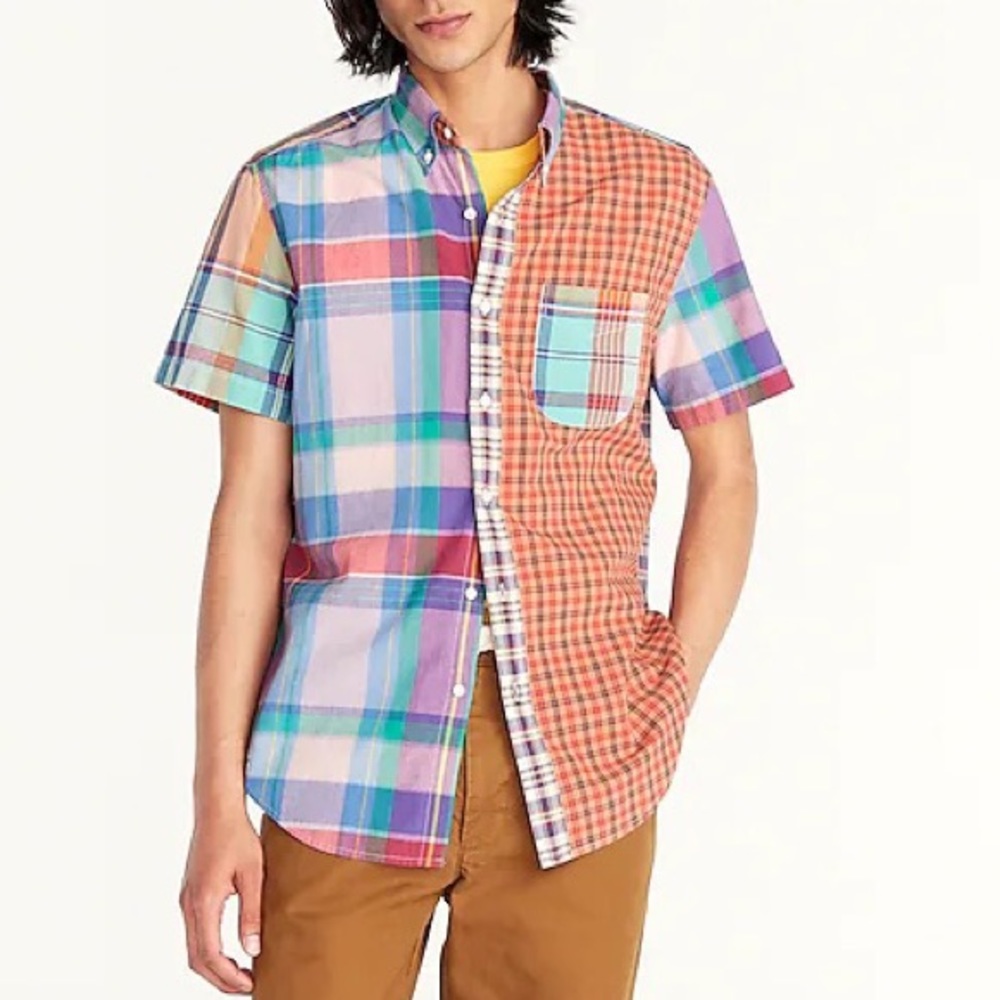 J Crew Relaxed short-sleeve Indian madras button up shirt in mixed plaid